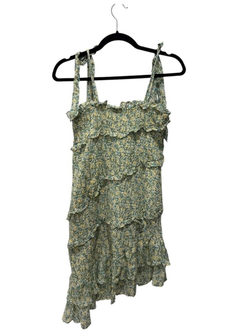 Astr The Label Yellow Green Multi Ruffle Smocked Mini Dress With Adjustable Stra - Picture 4 of 10
